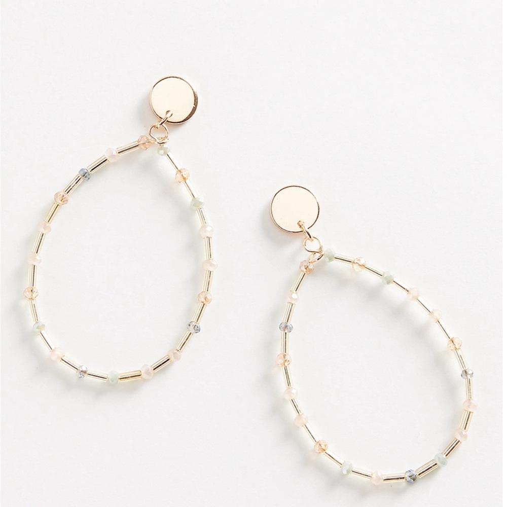 Gold Beaded Teardrop Hoop Earrings